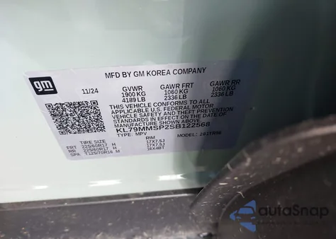 2025 Chevrolet Trailblazer Fwd Ls z USA, uszkodzony, nr VIN KL79MMSP2SB122568